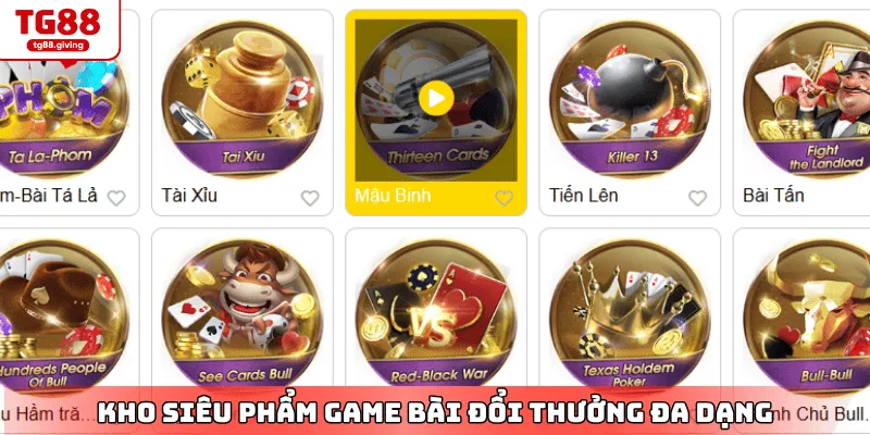 danh sách game bài đổi thưởng hấp dẫn tg88